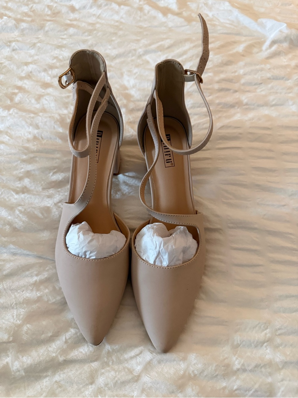 IDIFU Nude Pointed Toe Ankle Strap Heels